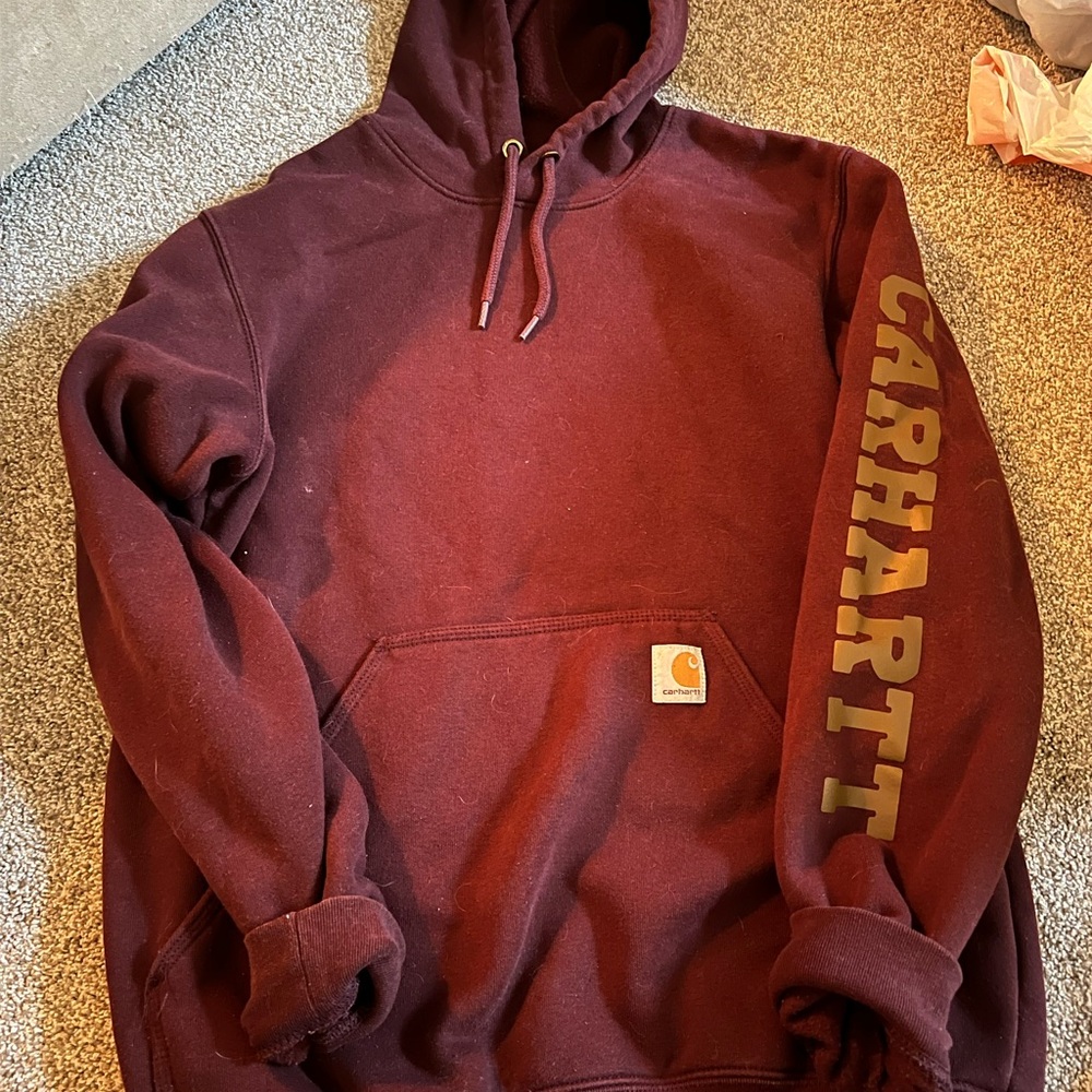 Carhartt Women's Burgundy Hoodie with Gold Logo